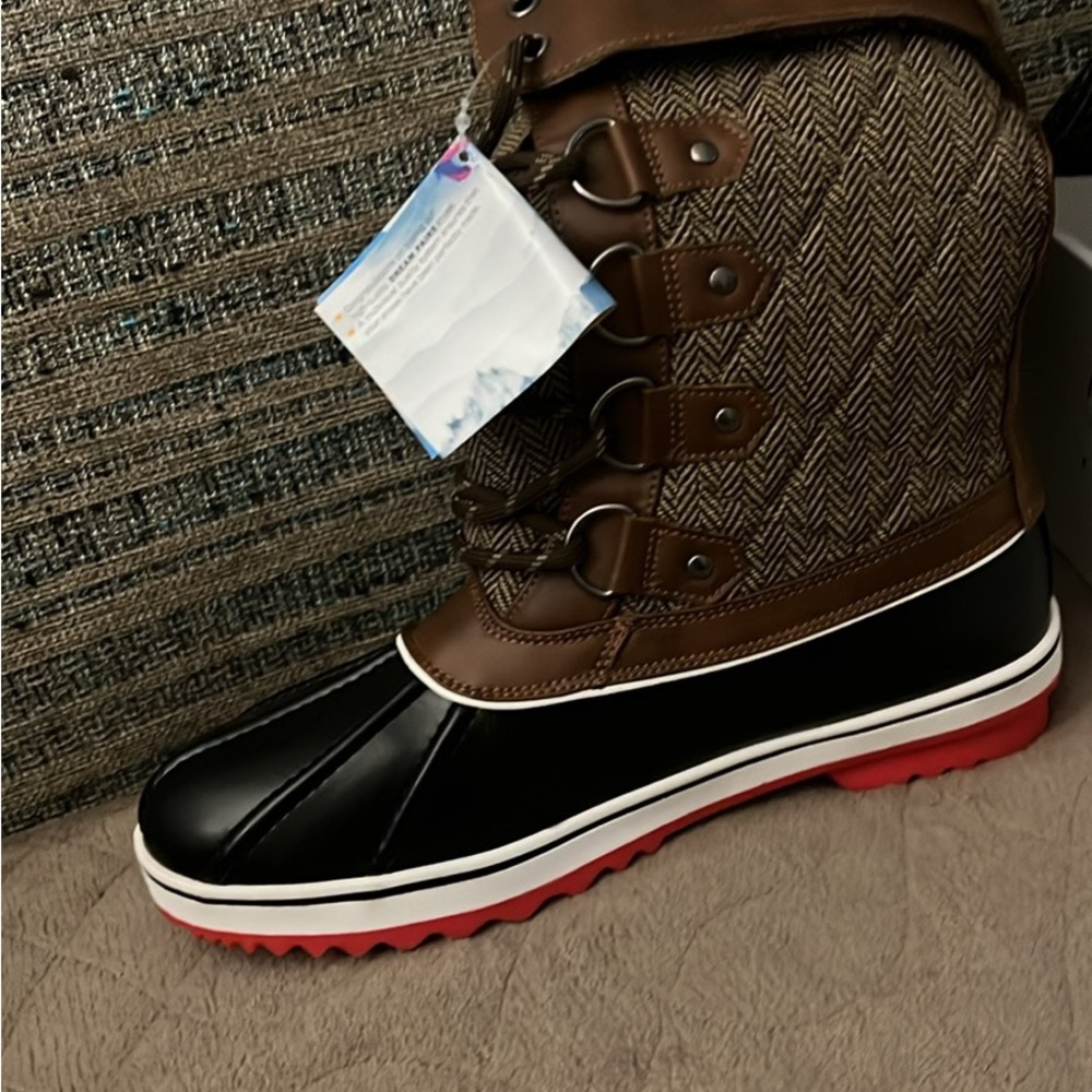 Dream Pairs Brown and Black Herringbone Winter Boots